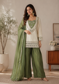 Ivory & sage green mirror-work sharara suit: