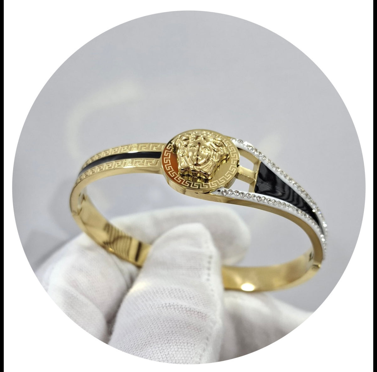 Gold Medusa Enamel Bangle