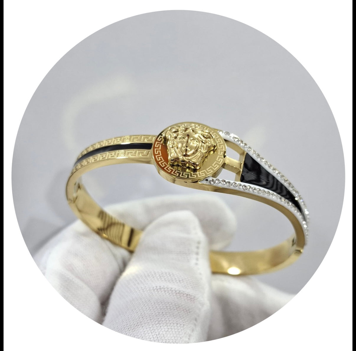 Gold Medusa Enamel Bangle