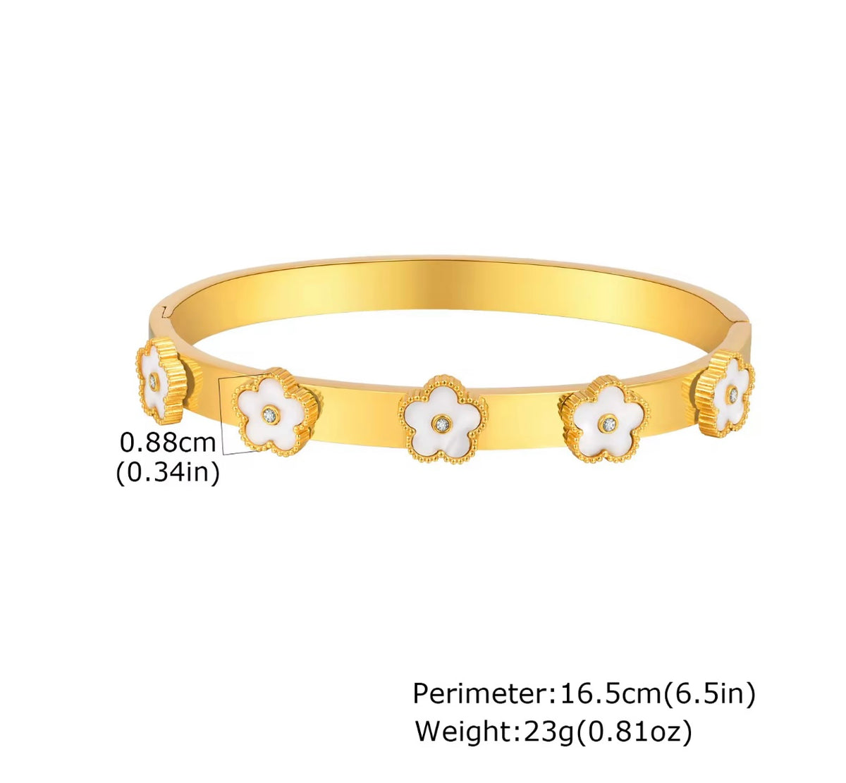 Gold White Flower Bangle