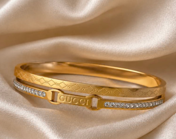 Gold Double Layer Buckle Bangle