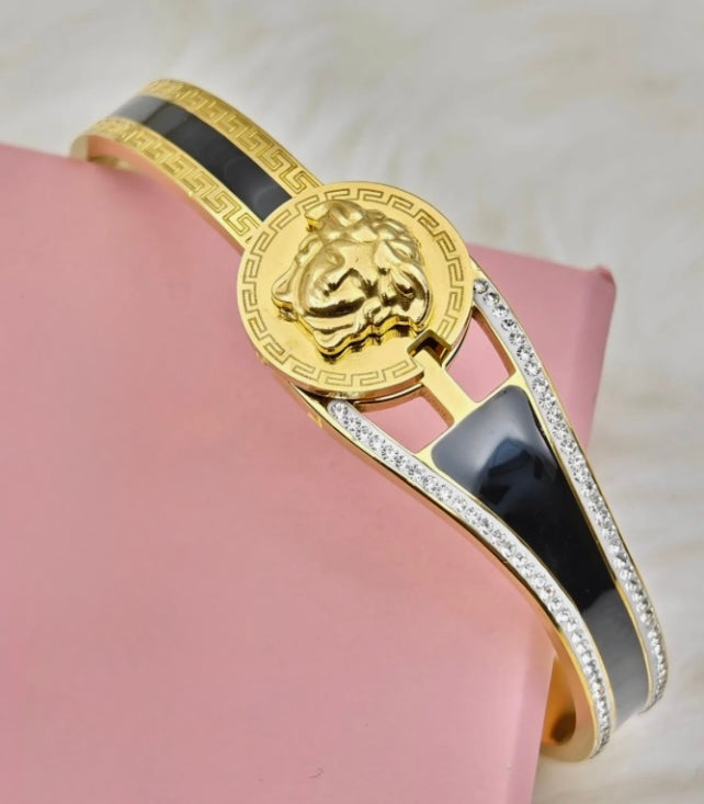Gold Medusa Enamel Bangle