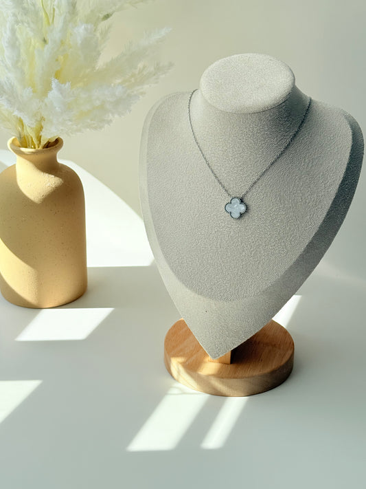 Elegant Silver Chain with White Clover Pendant