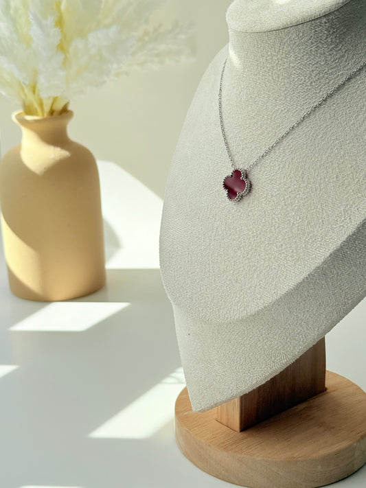 Minimal Silver Chain with Red Clover Charm