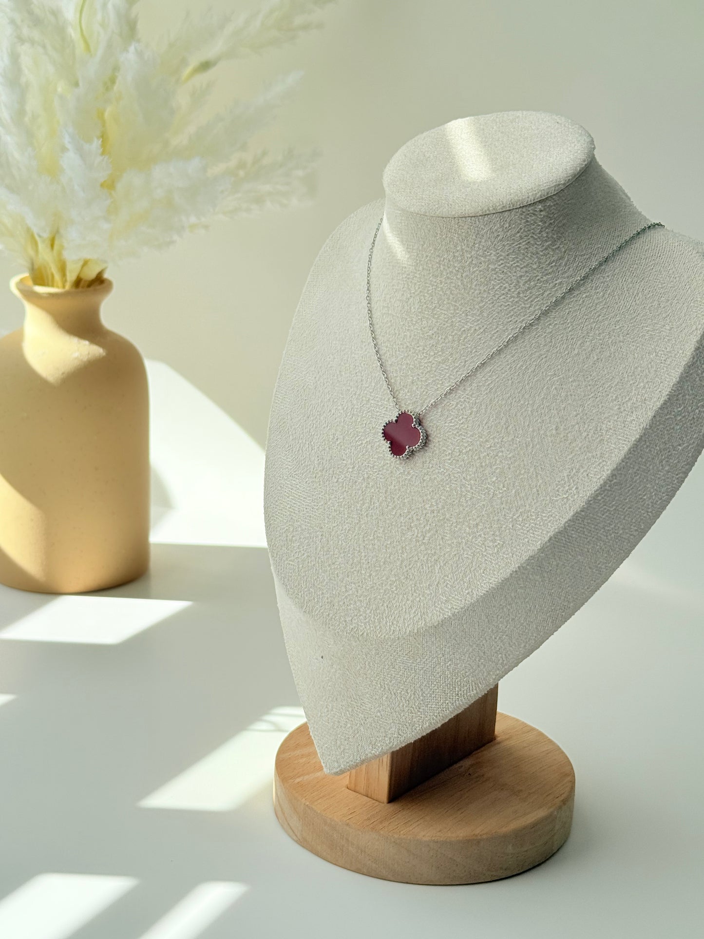 Minimal Silver Chain with Red Clover Charm
