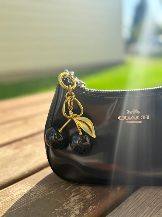 Golden Cherry Charm – Stylish Accessory for Bags & Keys