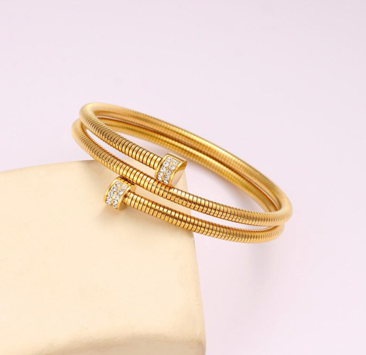 Waterproof Stainless Steel Non Tarnish Multi Layer Stacked Jewelry 18k Gold Plated Open Bracelet
