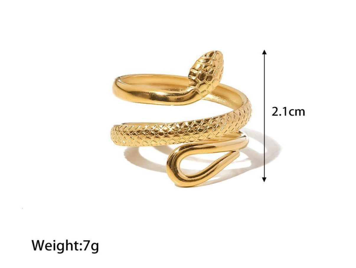 Gold Plated Snake Design Adjustable Finger Ring | Stylish Serpent Coil Finger Ring