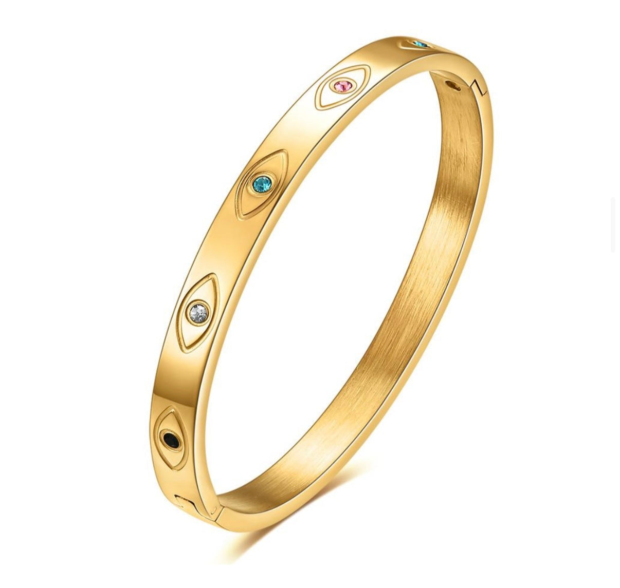 Elegant 18K Gold Plated Evil Eye Zircon Bangle Bracelet - Anti-Tarnish Protection Charm