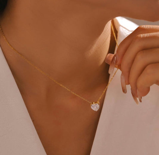 Dainty Gold Heart Pendant Necklace with Sparkling Cubic Zirconia