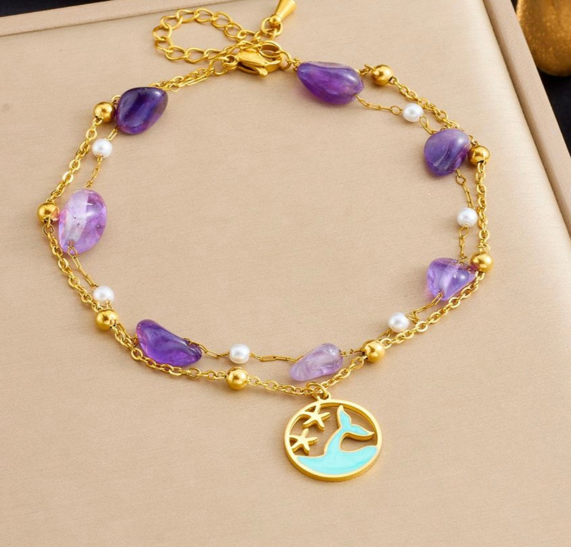 Enchanting Mermaid Tail Charm Pendant - 18K Gold Stainless Steel with Blue Enamel