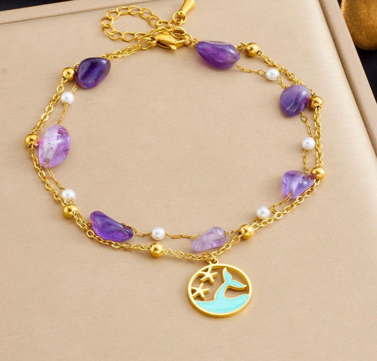 Enchanting Mermaid Tail Charm Pendant - 18K Gold Stainless Steel with Blue Enamel