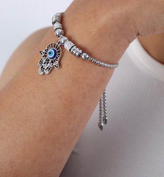 Evil Eye Charm Bracelet - Lucky Protection Adjustable Chain Bracelet for Women & Men