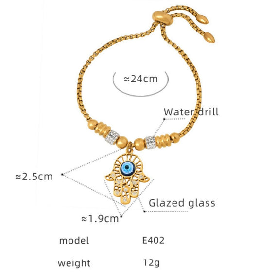 Evil Eye Adjustable Gold-Tone Bracelet with Glazed Glass Charm