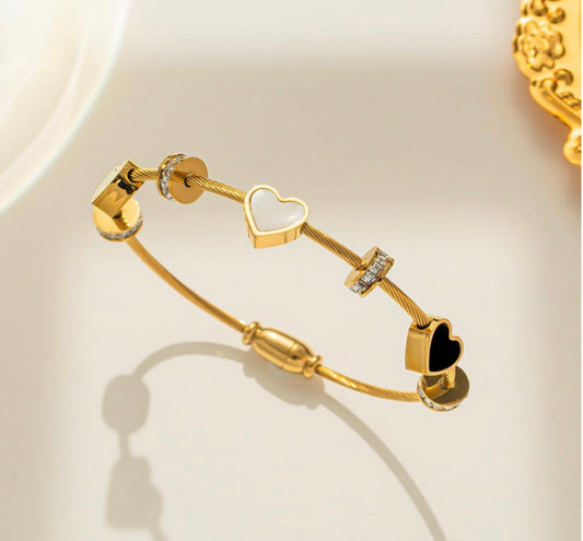 Elegant Gold-Plated Heart & Crystal Charm Bracelet for Women