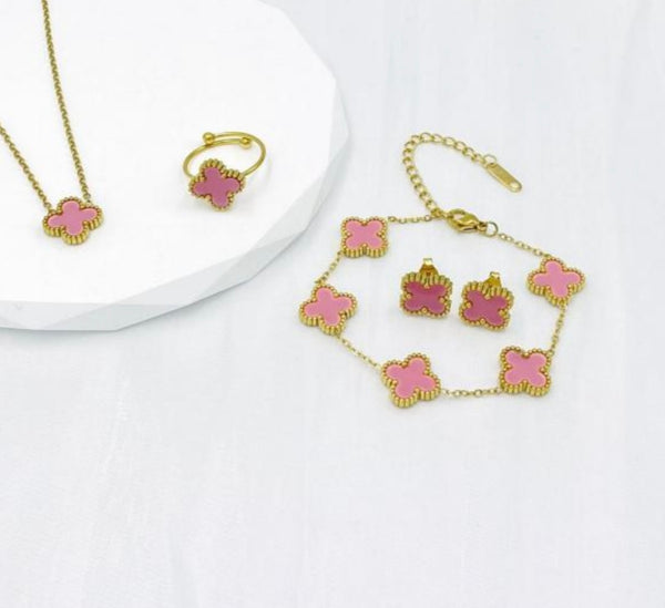 Pink Clover Jewelry Set