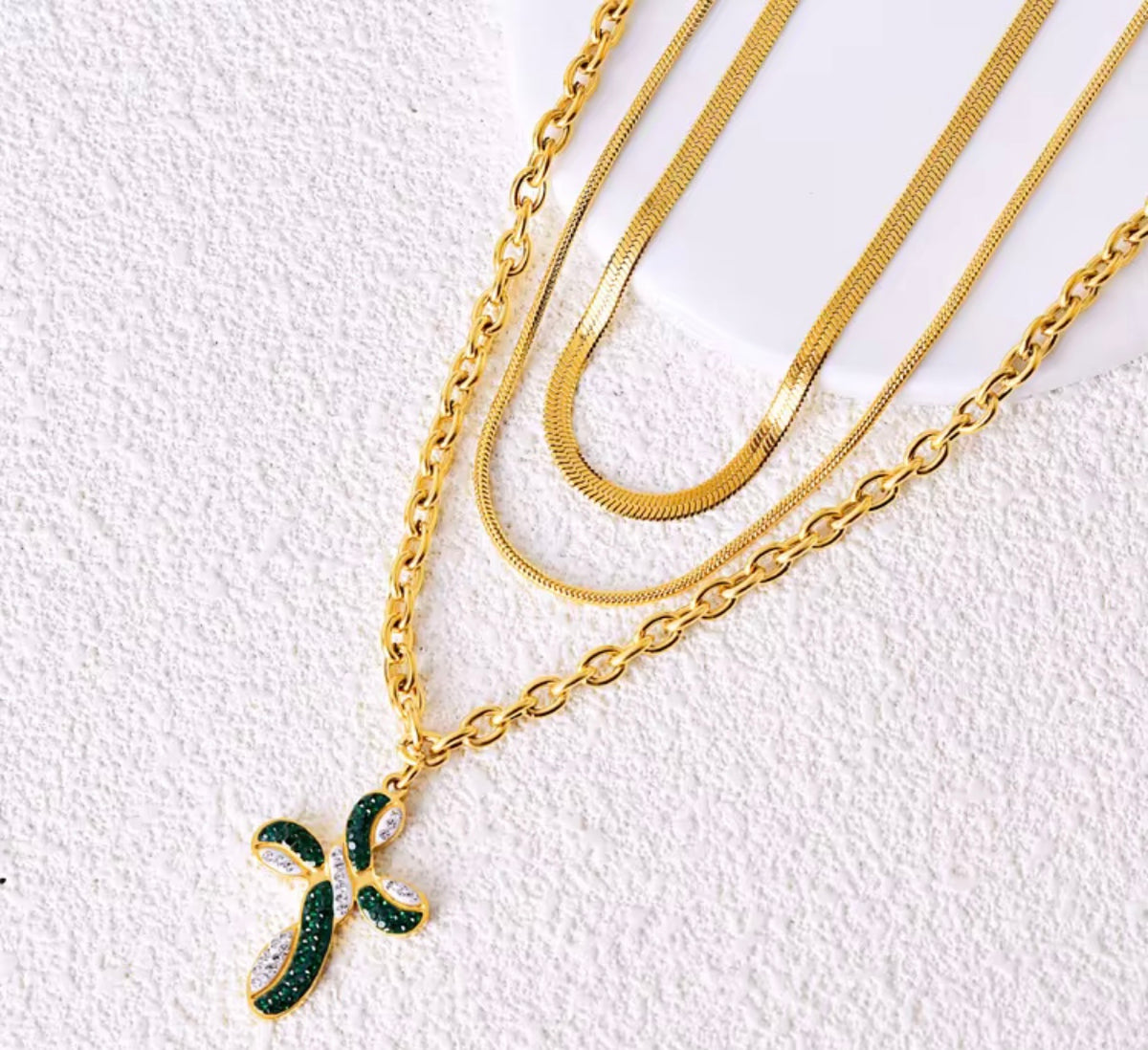 Three layers cross necklace