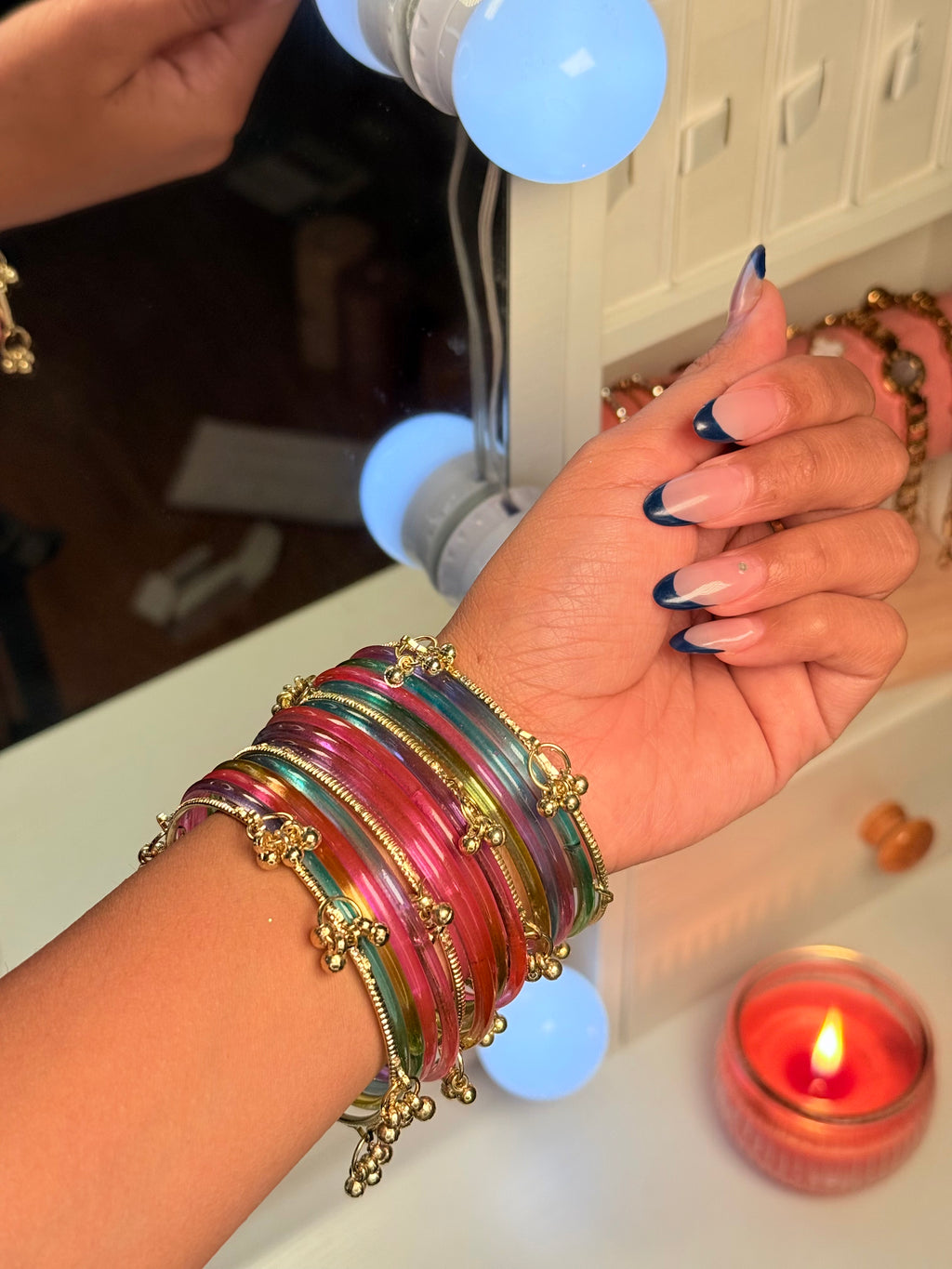 Simple Kashmiri with Golden Bangle Set
