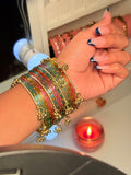Glitter Kashmiri Bangles With 4-Gold Ghungroo Bangle Set
