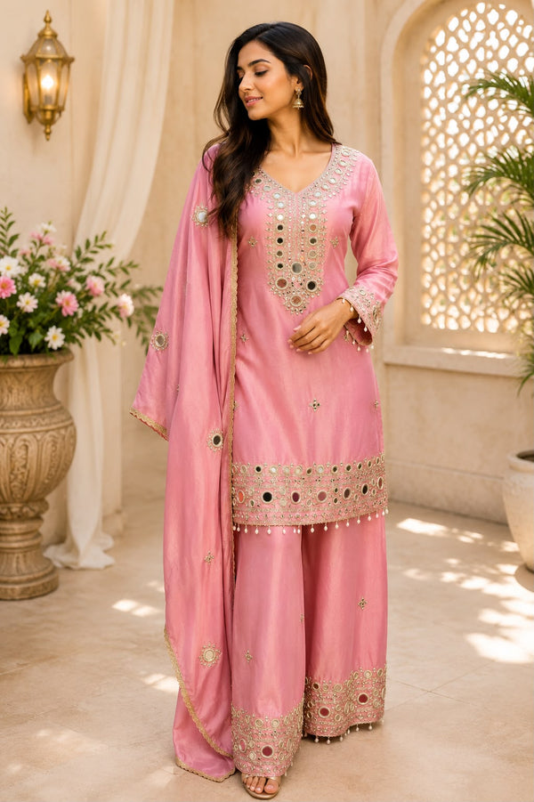 Pink Shimmer Mirror Palazzo Set